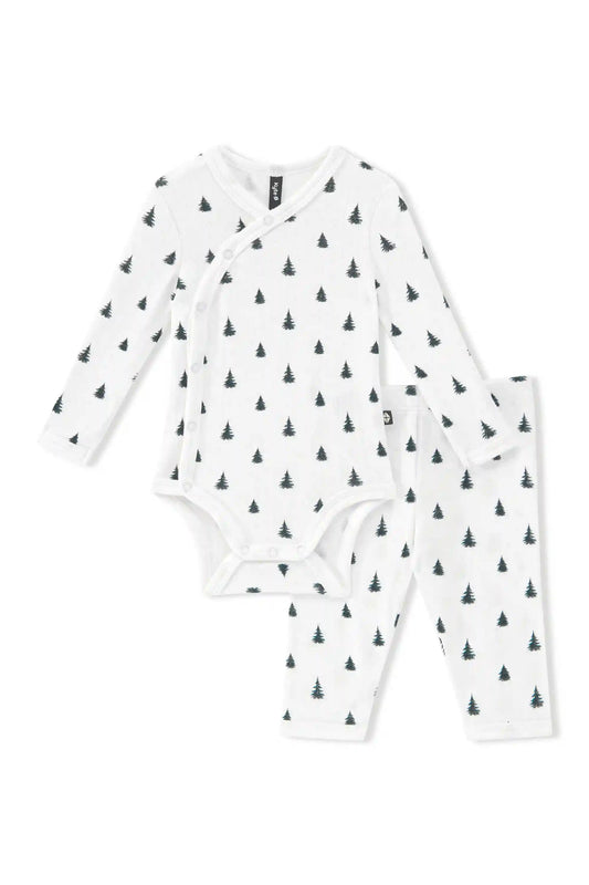 Pointelle Kimono Set in Christmas Trees