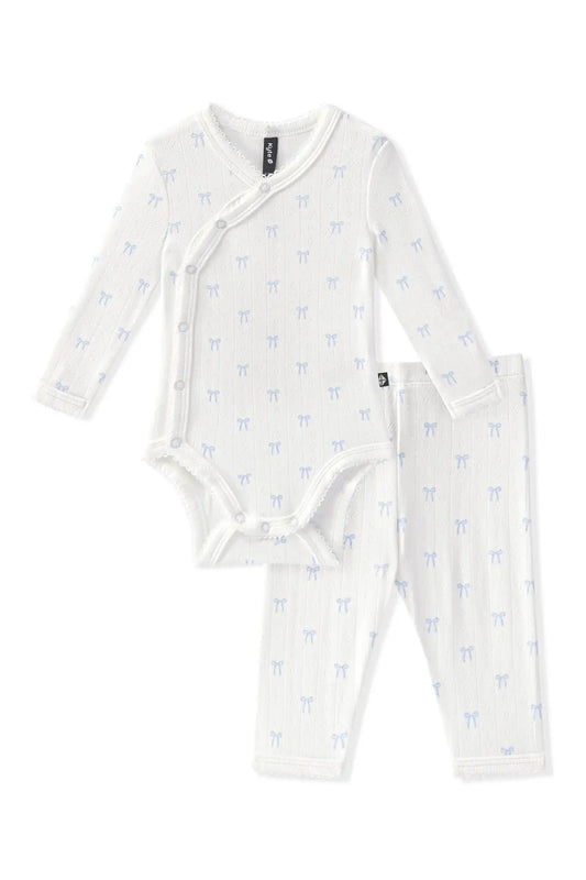 Pointelle Kimono Set in Sweet Blue Bow