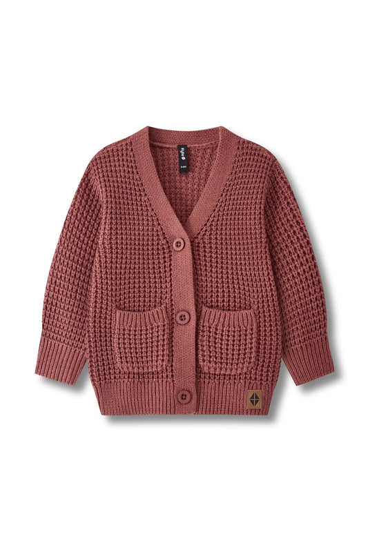 Chunky Knit Waffle Cardigan in Ember