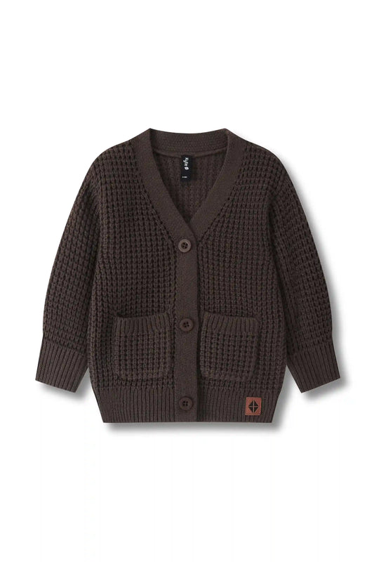 Chunky Knit Waffle Cardigan in Espresso
