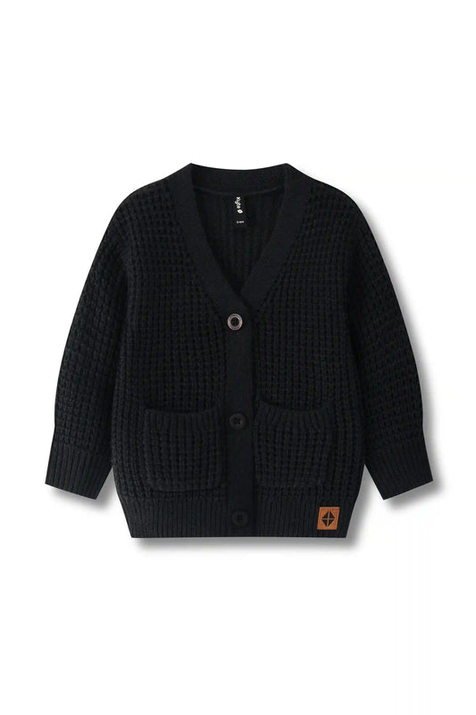 Chunky Knit Waffle Cardigan in Midnight