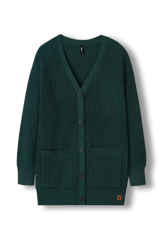 Chunky Knit Women's Waffle Cardigan In Cypress