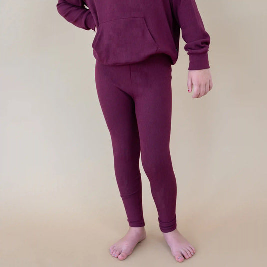 Ribbed Leggings in Burgundy