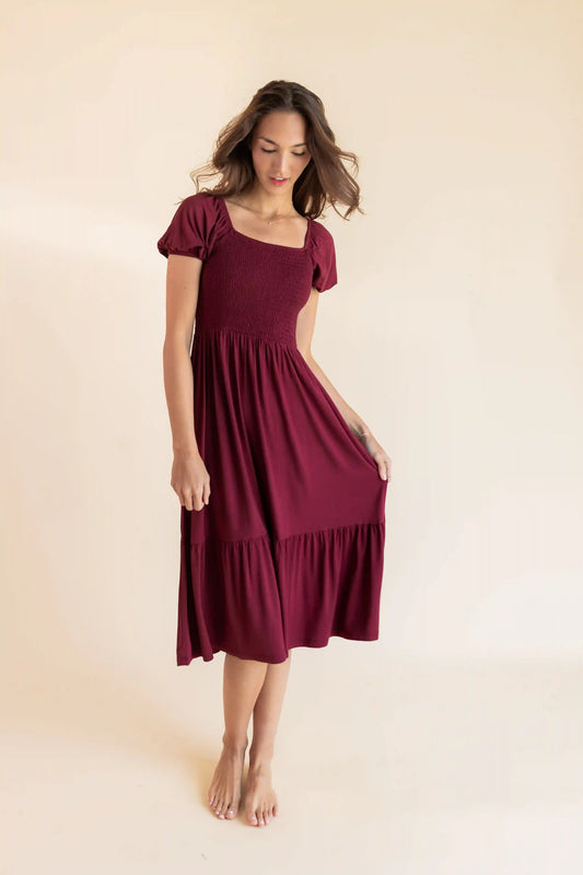 Women’s Smocked Dress in Burgundy