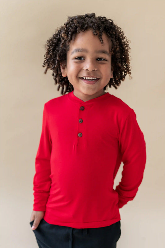 Long Sleeve Toddler Henley Tee in Cardinal