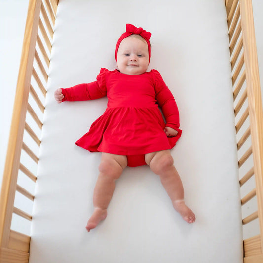 Long Sleeve Twirl Bodysuit Dress in Cardinal
