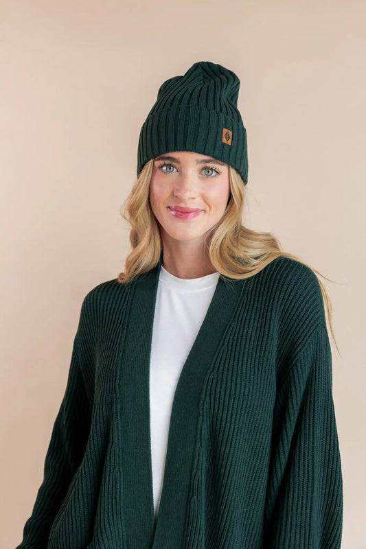 Chunky Knit Adult Ribbed Beanie in Cypress