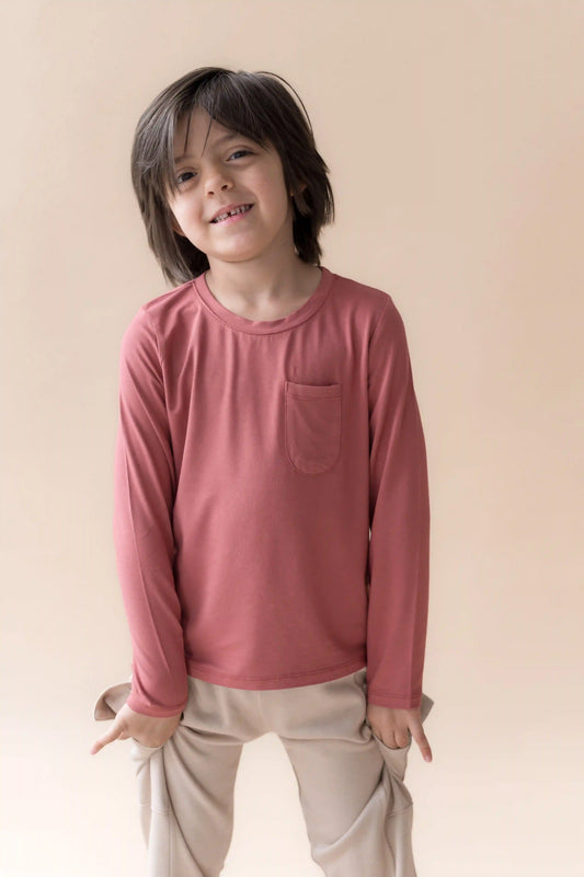Long Sleeve Toddler Crew Neck Tee in Ember