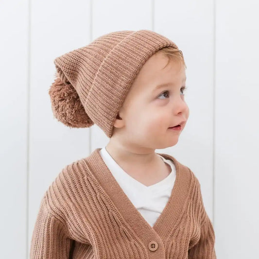 Chunky Knit Pom Beanie in Latte