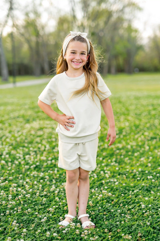 Short Sleeve Jogger Set in Oat
