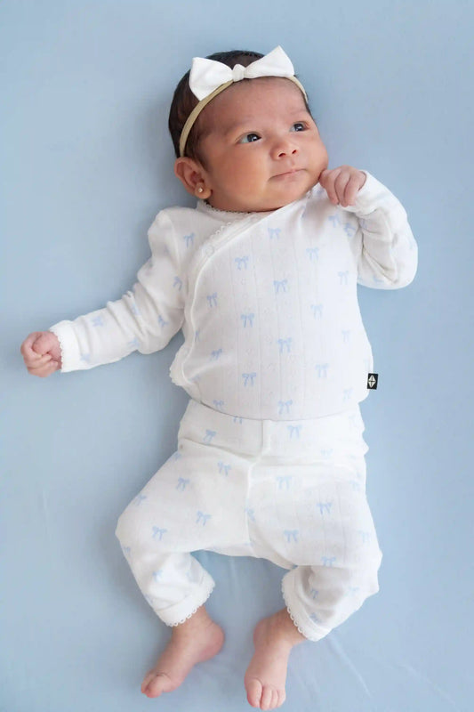 Pointelle Kimono Set in Sweet Blue Bow