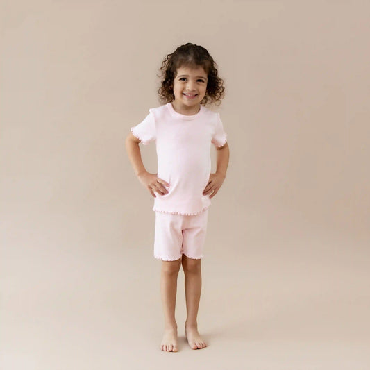 Pointelle Short Sleeve Set in Sakura