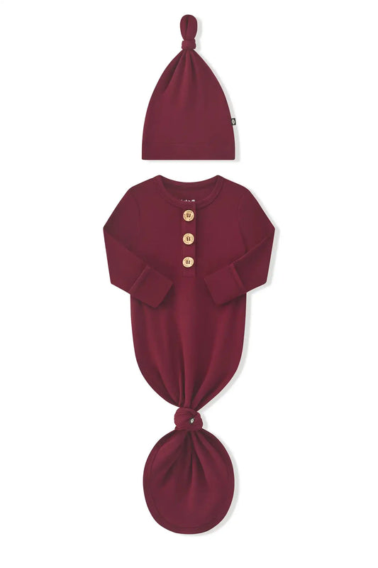 Knotted Day Gown with Hat Set in Burgundy