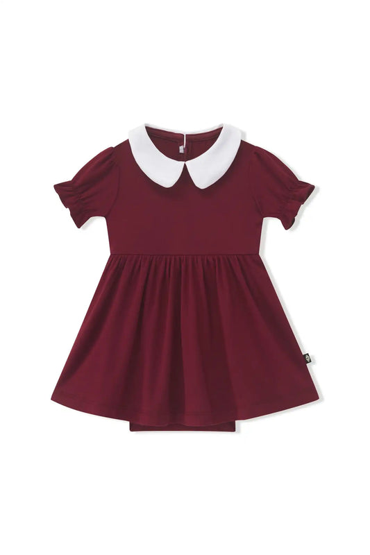 Peter Pan Collar Bodysuit Dress in Burgundy
