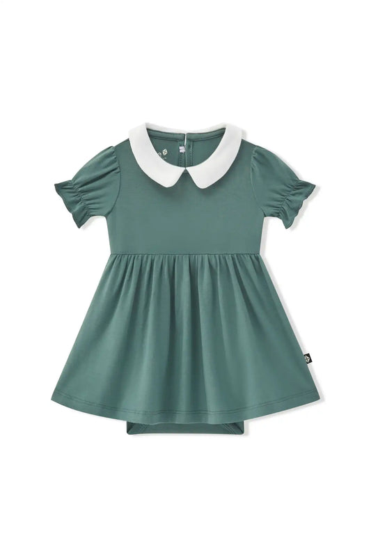 Peter Pan Collar Bodysuit Dress in Pine