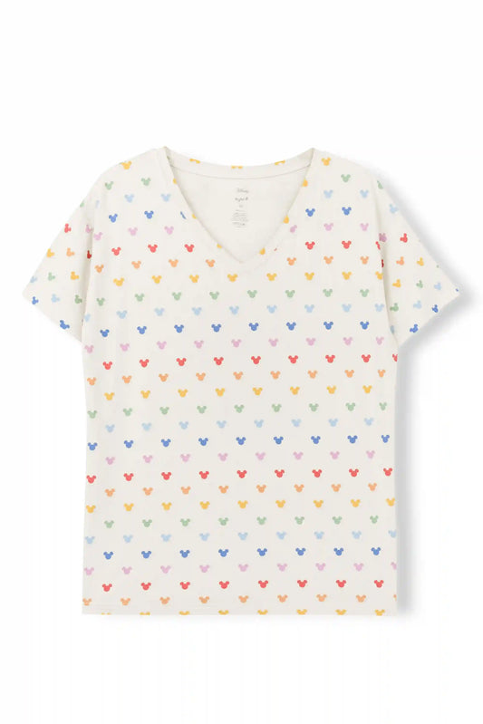 Women's Oversized V-Neck Tee in Pastel Mickey Mouse