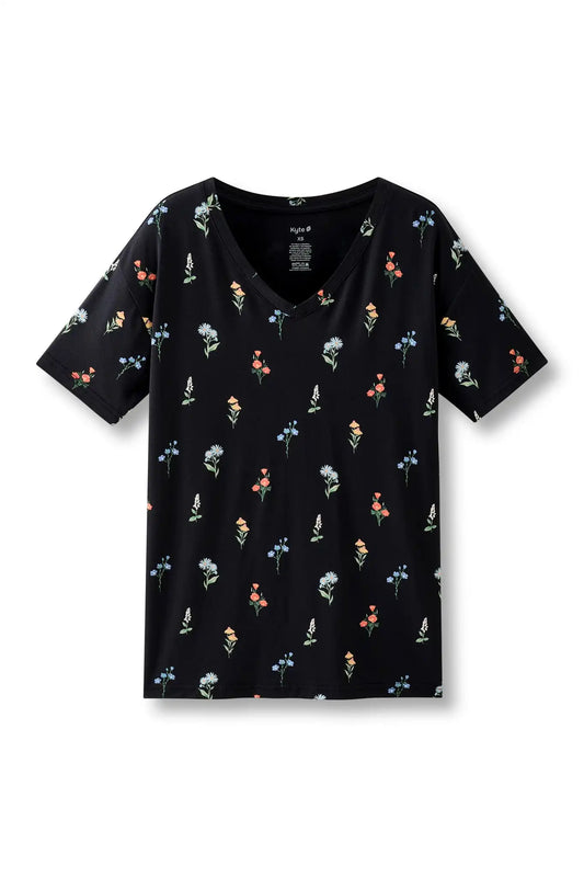 Women's Oversized V-Neck Tee in Midnight Wildflower