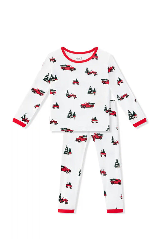 Long Sleeve Pajamas in Holiday Tree Farm