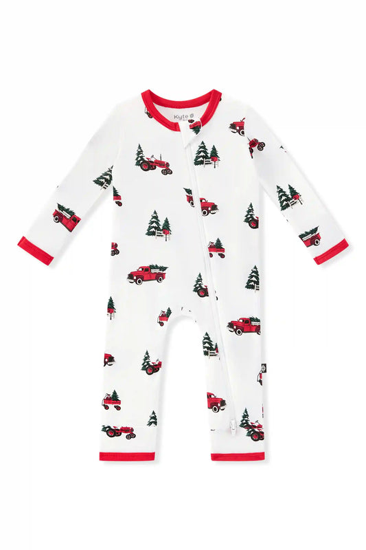 Zippered Romper in Holiday Tree Farm