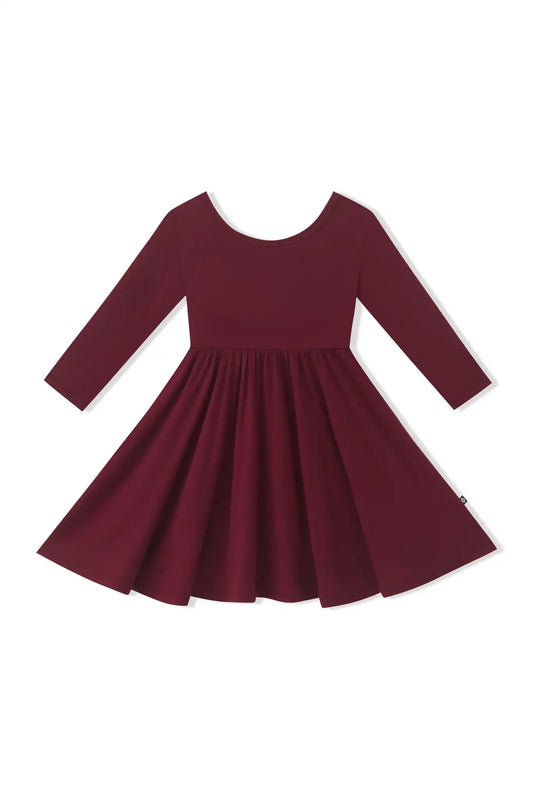 Long Sleeve Twirl Dress in Burgundy
