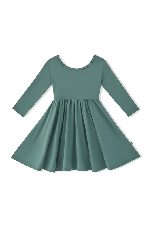 Long Sleeve Twirl Dress in Pine