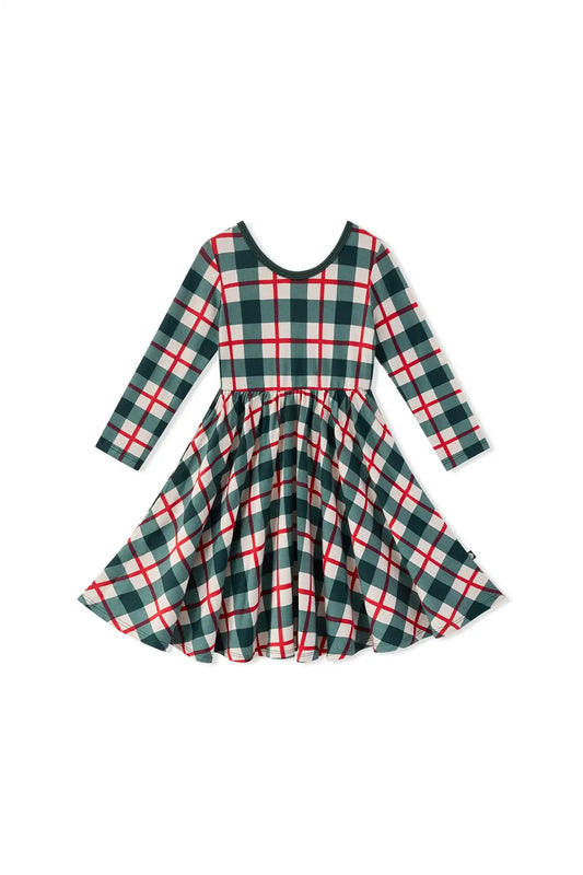 Long Sleeve Twirl Dress in Holiday Plaid