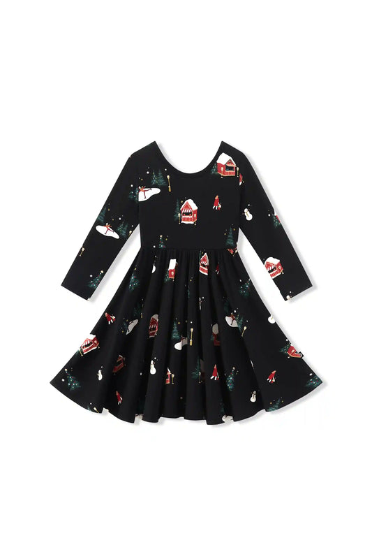 Long Sleeve Twirl Dress in Winter Wonderland
