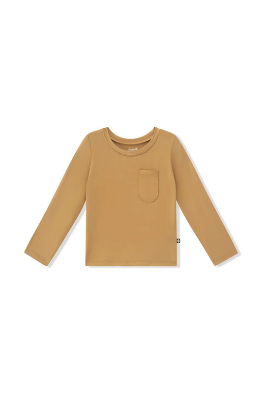 Long Sleeve Toddler Crew Neck Tee in Ochre