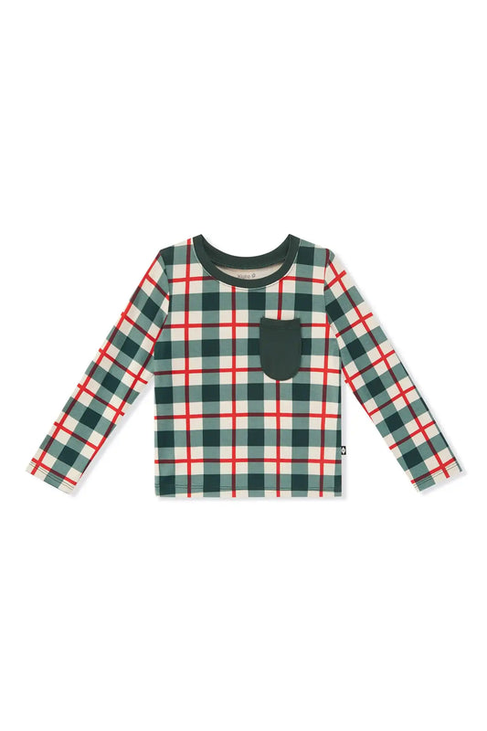 Long Sleeve Toddler Crew Neck Tee in Holiday Plaid
