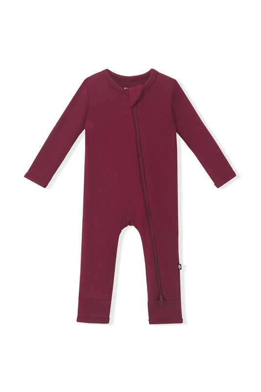 Ribbed Zipper Romper in Burgundy