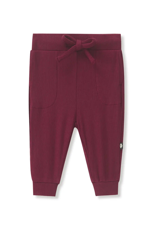 Ribbed Jogger Pant in Burgundy