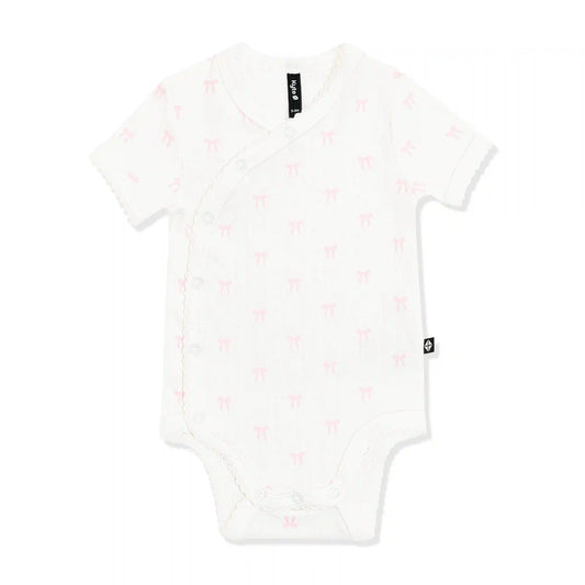 Pointelle Kimono Bodysuit in Sweet Pink Bow