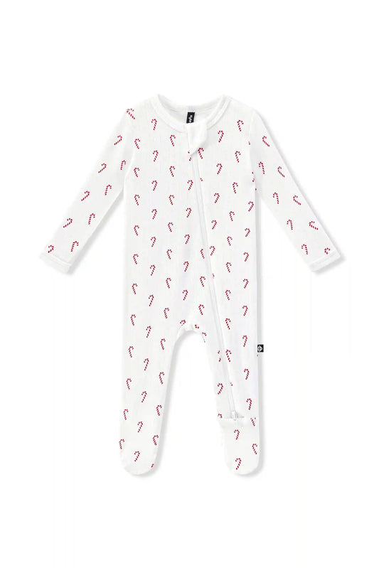 Pointelle Zippered Footie in Candy Cane