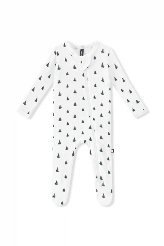 Pointelle Zippered Footie in Christmas Trees