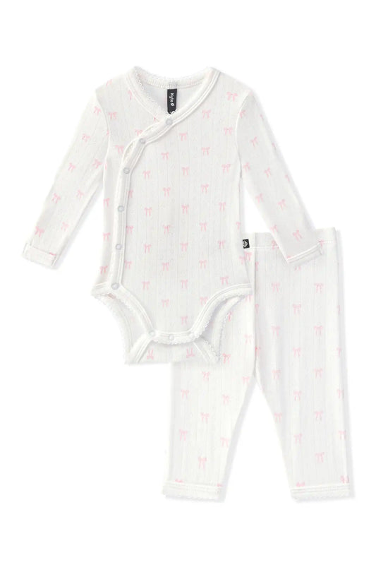 Pointelle Kimono Set in Sweet Pink Bow