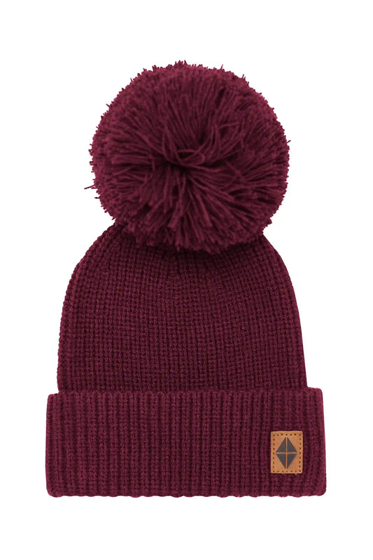 Chunky Knit Pom Beanie in Burgundy