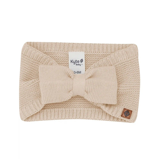 Chunky Knit Adult Bow Headband in Almond