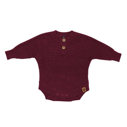 Chunky Knit Romper in Burgundy