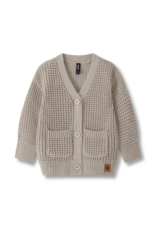 Chunky Knit Waffle Cardigan in Almond