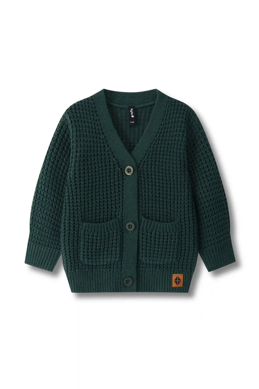 Chunky Knit Waffle Cardigan in Cypress