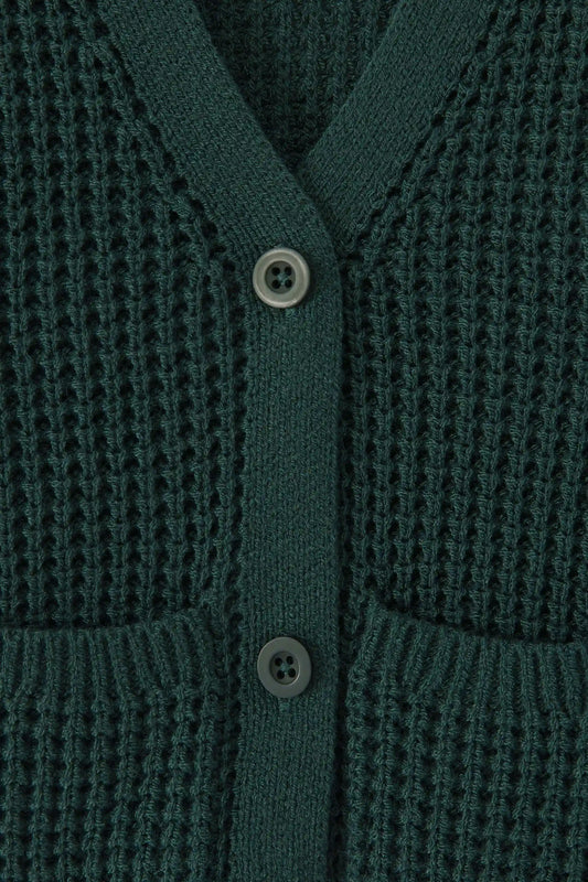 Chunky Knit Waffle Cardigan in Cypress