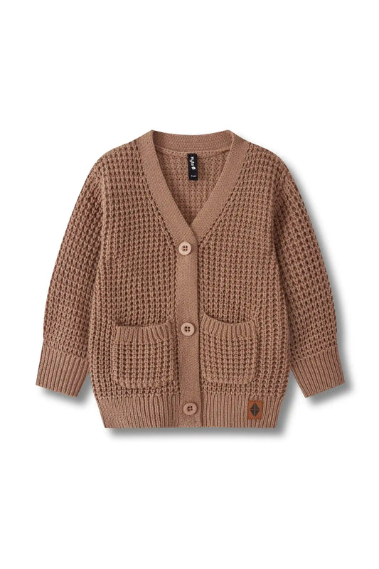Chunky Knit Waffle Cardigan in Latte