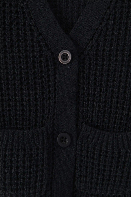 Chunky Knit Waffle Cardigan in Midnight
