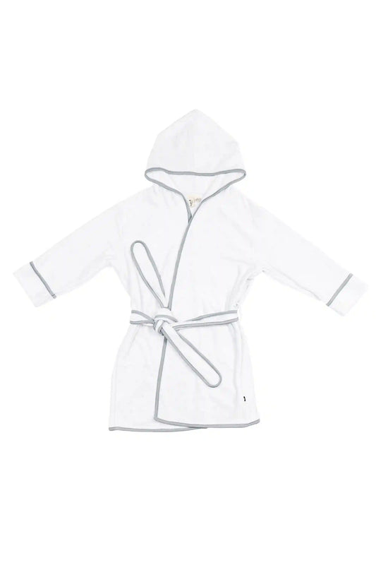 Hooded Bath Robe in Cloud with Storm Trim