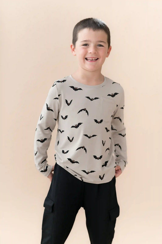 Long Sleeve Toddler Crew Neck Tee in Bats