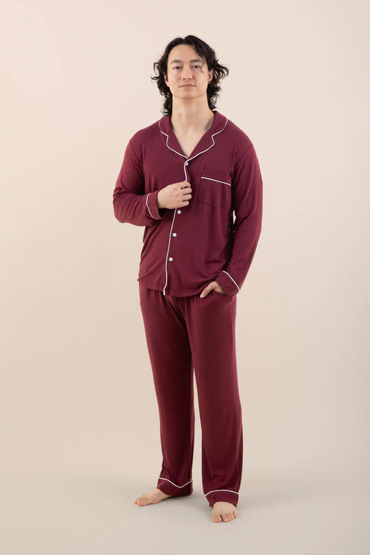 Men's Long Sleeve Pajama Set in Burgundy