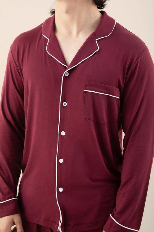 Men's Long Sleeve Pajama Set in Burgundy