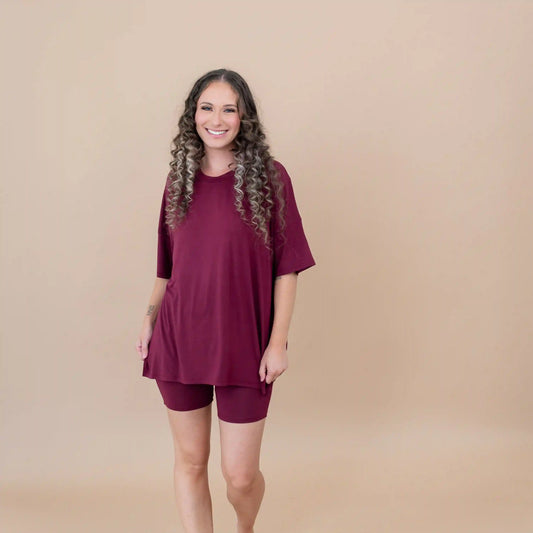Women’s Biker Short Set in Burgundy