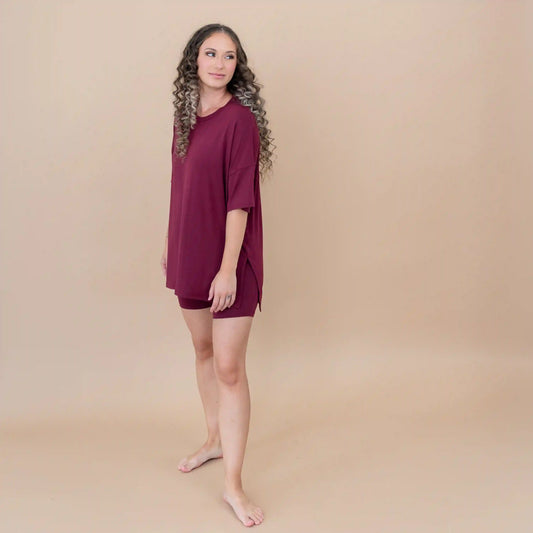Women’s Biker Short Set in Burgundy