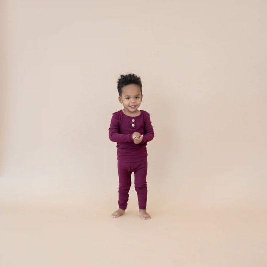 Ribbed Henley Set in Burgundy